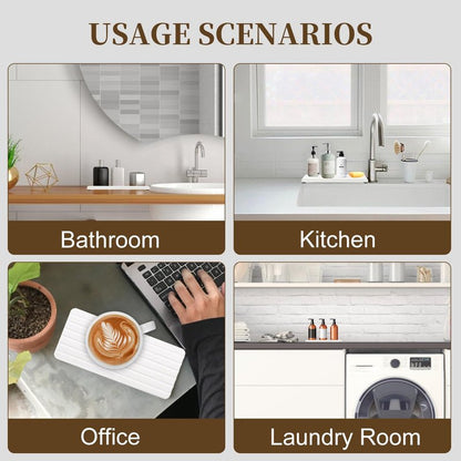 2 PCS Premium Diatomite Coasters with Grooved Design - Ultra Thirsty Absorbent Stone Tray for Soaps Dish, Plants, Toiletries - Keep Your Bathroom & Kitchen Counter Tops Dry & Tidy (8.27 x 3.94 Inches)