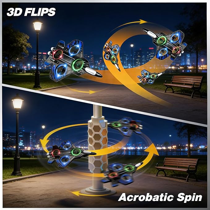 Foam Remote Control Airplanes RC Planes with Light RC Airplane Fighter Jet 360° Flip Stunt Roll Drones for Men Remote Control Plane (Red)