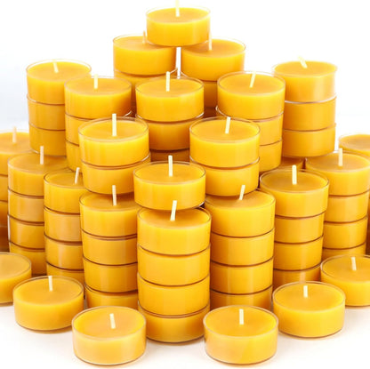 PUQITEN 36 Pack Beeswax Tealight Candles | 3.5-4 Hour Extended Burn Time | Natural Beeswax Tealights | Dripless & Smokeless Beeswax Votive Candles | for Home Deco, Fragrance,Meditation.(36 Pack)