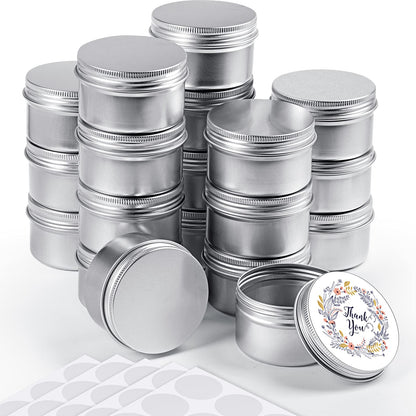 Patelai 36 Pcs 4 oz Metal Round Tins Aluminum Tin Cans Salve Tins Containers with Screw Lid 10 Sheets Stickers for Salve Spice Candies Balms Candles(Silver)