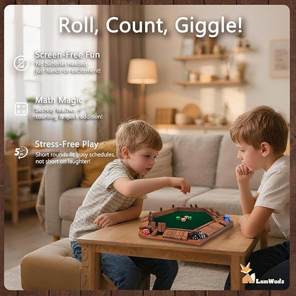Shut The Box Game Wooden Board Game for 1-6 Players with 16 Dice Dice Game for Adults &amp Kids at Home Classroom or Parties