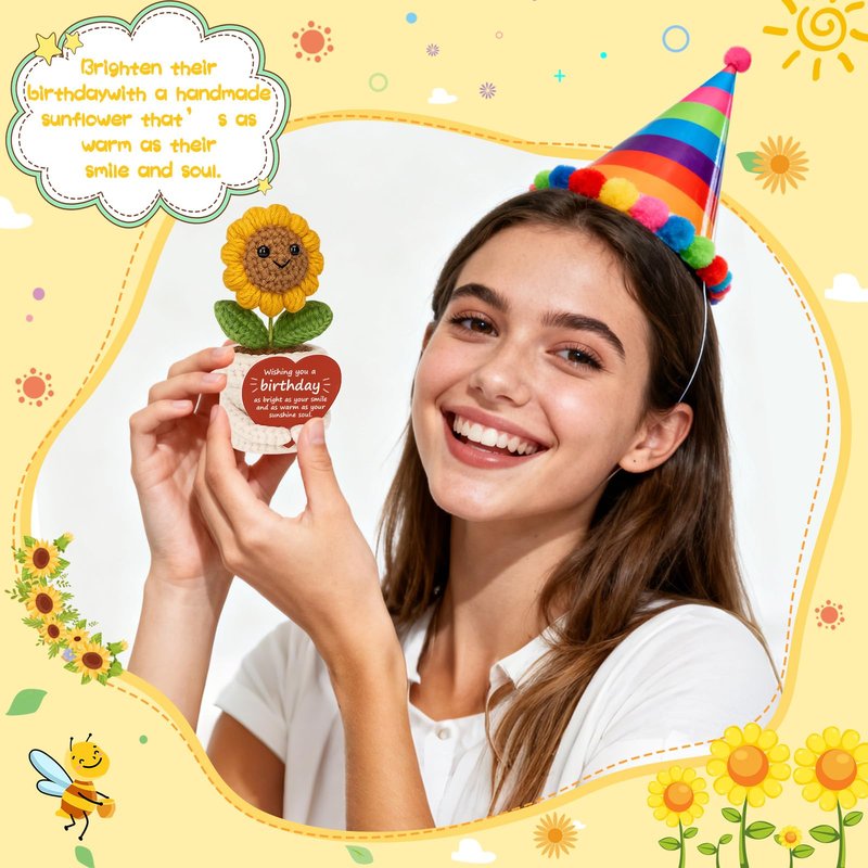 Ovrrcame Crochet Sunflower Plush – Inspirational Funny Happy Birthday Gifts for Women Man, Mom, Sister, Best Friend, Coworker – Unique Gift Ideas for Her, Him, Birthday Decorations/Mothers Day