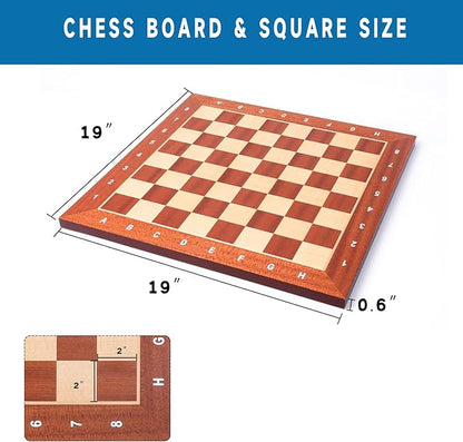 GSE Games &amp Sports Expert Professional Tournament Chess Board Only Sapele &amp Maple Inlaid Chessboard Portable Chess Board for Beginners Kids Adults (Large: 19 / Square: 2 Brown)
