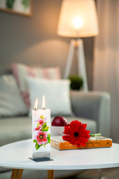 Flatyz Hand Painted Flat Candle | Unscented, Dripless, Smokeless, Decorative | Texas Bluebonnet Flowers | Double Wick with Metal Base | Unique Gift Idea and Home Décor Accent