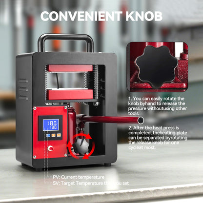 D9A91 5 Ton Portable Hydraulic Heat Press Machine 2.3 x 4.7 Inch Dual Heating Plate, red/black