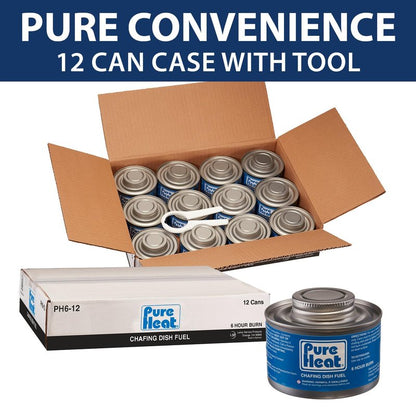 Pure Heat 6-Hour Chafing Fuel Cans (12 Pack) - Resealable Burner Fuel - Food Warmer Cans for Chafing Dishes - Canned Heat Perfect for Catering, Buffet, or Camping