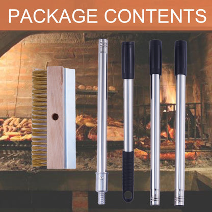 LAKIDOGS Aluminum Pizza Oven Brush, Grill Brush, Wire Brushes, with Scraper and 4 Sections of Detachable Long Rod Design for Commercial Cleaning, Kitchens, Restaurants, BBQ Shelf Or Any Grill