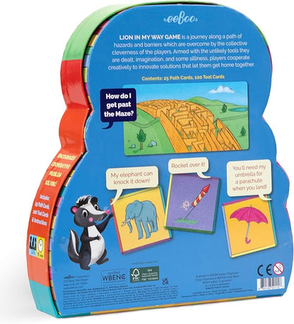 eeBoo: Lion in My Way Game - A Game of Imaginative Problem Solving Journey Through Hazards &amp Barriers Animal Shaped Box Children Kids Ages 5+