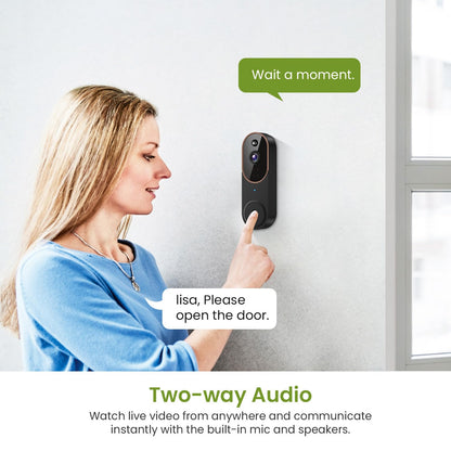 1080P Wireless Video Doorbell Camera, Smart Outdoor Surveillance Cam, FHD Live View, Cloud Storage, AI Human Detection, Instant Alert, Night Vision, Two Way Audio, 2.4G WiFi Only (Purple)