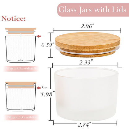 CONNOO 15 Pack 4 OZ Frosted Glass Candle Jars with Airtight Bamboo Lids for Making Candles, Bulk Small Wide Mouth Empty Candle Containers with Sticky Warning Labels - Dishwasher Safe