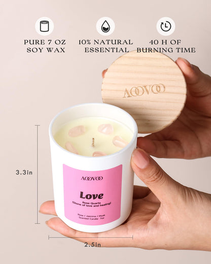 AOOVOO Fathers Day Candles Set for Dad - 4 Pack Candles for Home Scented, Aromatherapy Candle with Crystals, Gratitude Rhodonite/Appreciation Clear Quartz/Blessing Aventurine/Love Rose Quartz