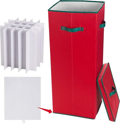 Elf Stor Wrapping Paper Storage Box - Holds 20 Rolls of 30” Gift Wrap - Upright Container with Lid & Dividers (Red)