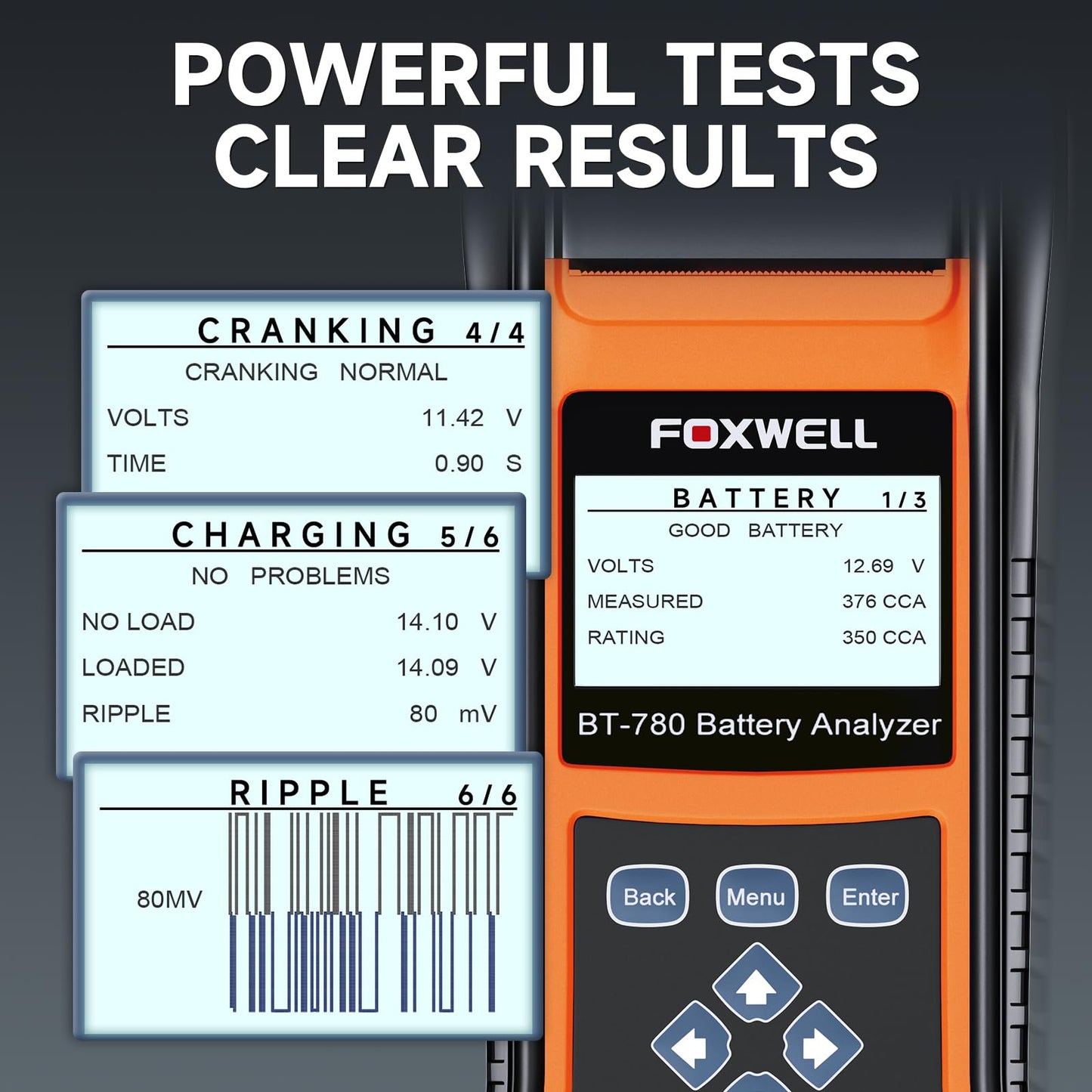 FOXWELL BT780 24V 12V 6V Car Battery Tester with Bilt-in Printer, Professional Battery Load Tester, 100-2000CCA Automotive Cranking Charging Alternator Tester for Car Truck Marine ATV, Upgraded BT705