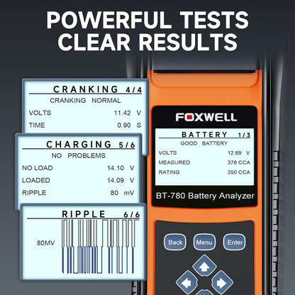 FOXWELL BT780 24V 12V 6V Car Battery Tester with Bilt-in Printer, Professional Battery Load Tester, 100-2000CCA Automotive Cranking Charging Alternator Tester for Car Truck Marine ATV, Upgraded BT705