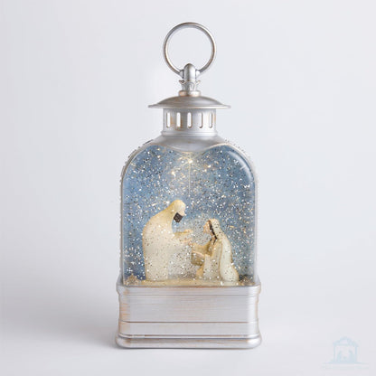 Love's Pure Light by Kate Lee - 10” Light-Up Nativity Lantern with Music | Glitter Snowglobe Manger Scene
