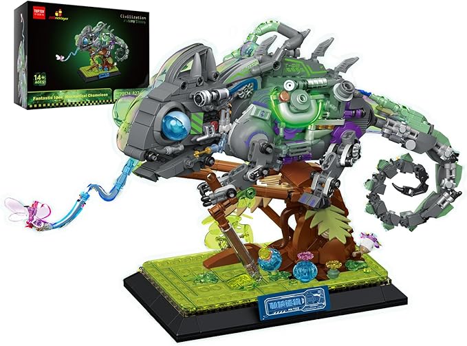 JMBricklayer Adult Building Sets Mechanical Chameleon 70124 Cool Rainforest Animals Collectible Display Model with Base Creative Design Building Toys Gifts for Adults Men Boys Girls 14+