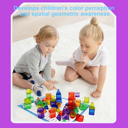 EXBEPE 3D Geometric Solids 60 Pcs for Kids Translucent Geometric Shapes for Geometry Beginnings,Light Table Manipulatives Toy Math Helper School Supplies