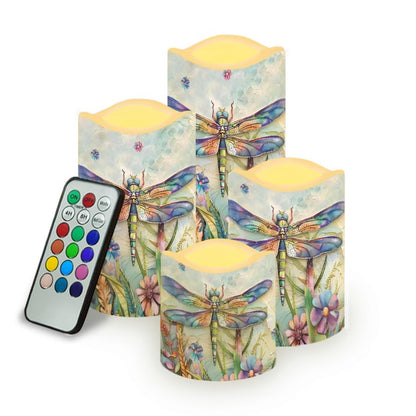 Cozeyat Dragonfly LED Candles Set of 4 Battery Powered Flameless with Remote Timer Flickering Waterproof for Indoor Outdoor Garden Table Beach Decor