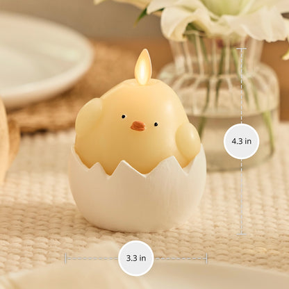 Luminara Hatching Easter Chick Candle - 3.3" x 4.3" - Flameless Real-Flame Holiday-Inspired Decor - AA Batteries - Flickering LED Flame