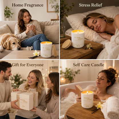 Lanttu Vanilla Scented Candle for Home Decor, 10 oz Natural Soy Wax Jar Candles, 39 Hours Long Lasting Burning Candles for Mom Friend Birthday Housewarming Gift