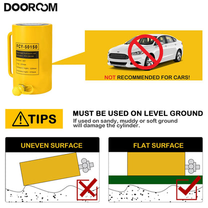 DOOROOM 50T 6Inch Stroke Porta Power Single Acting Lifting Cylinder for Shipbuilding, Machinery and Industry,Automatically Retract Split Hydraulic Cylinders Tools, Yellow