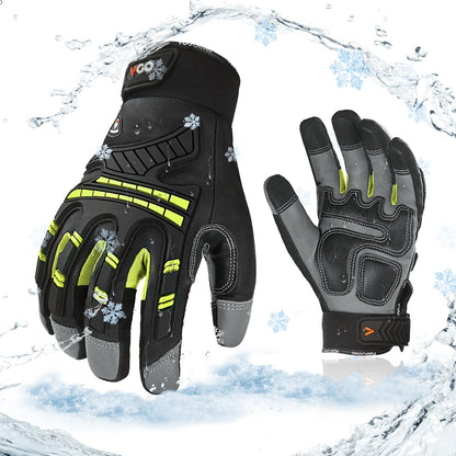 Vgo... -4℉ or above Winter Waterproof High Dexterity Heavy Duty Mechanic Glove, Anti-vibration, Anti-abrasion, Touchscreen (1 Pair,L,Green,GA8954FW)