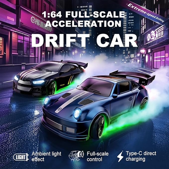 1:64 Scale Mini RC Drift Car with Gyro Full Proportional RTR 2.4Ghz Remote Control with RGB Lights (05-Blue)