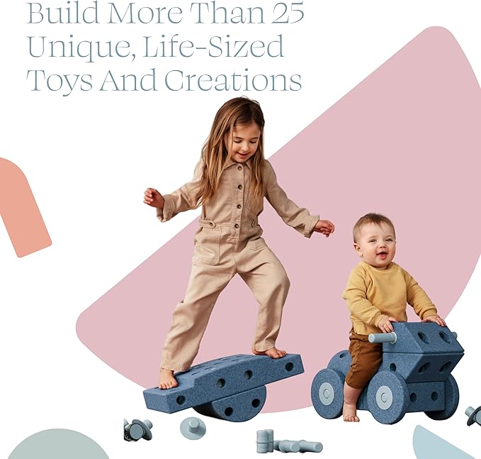 PLAYSMOL MODU Dreamer Set – Large Building Blocks for Toddlers &amp Kids 25 Different Creations Children Toys &amp Gifts Easy Assembly and Responsibly Made (Blue)