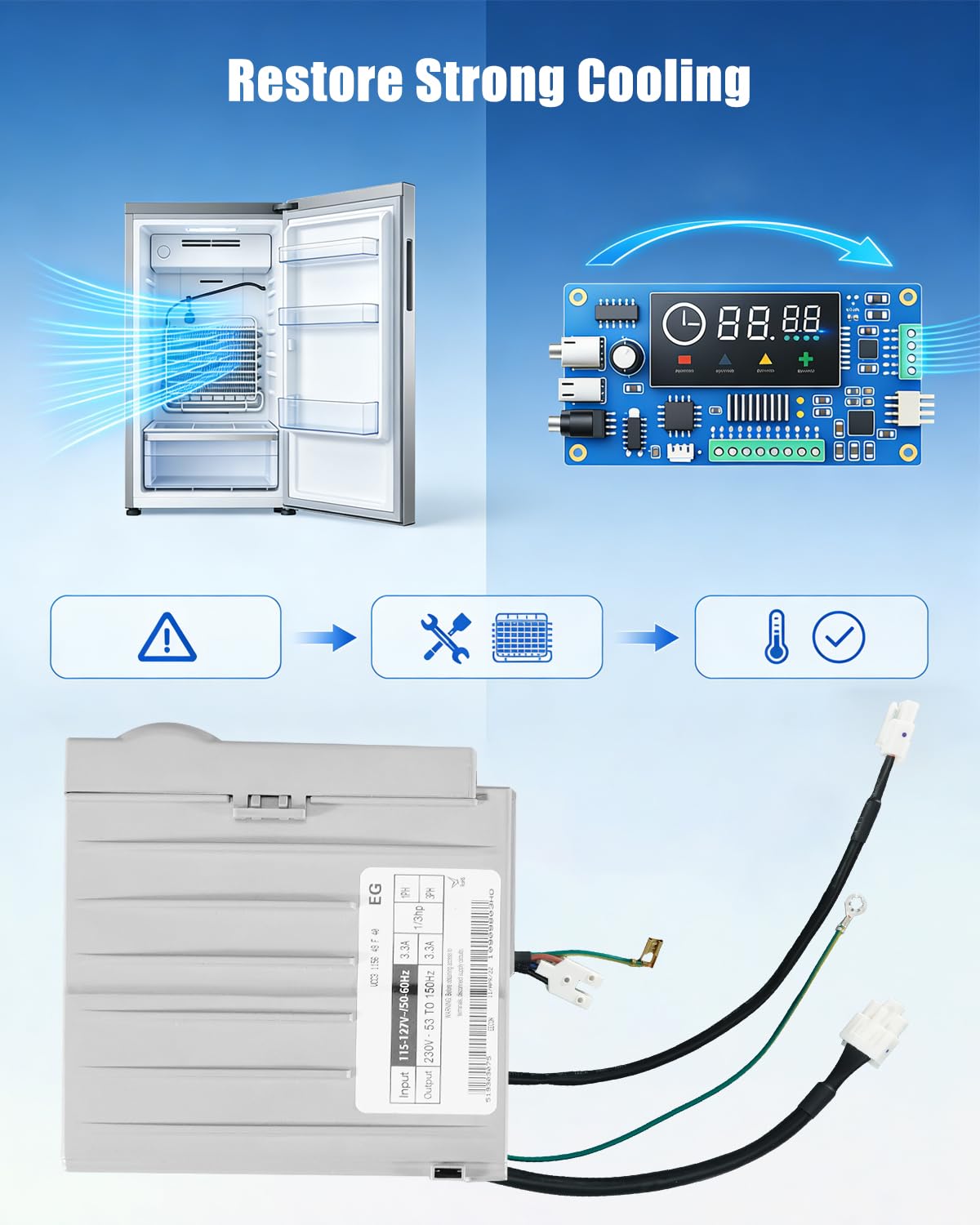 W10133449 Refrigerator Inverter Control Board VCC3 1156 M4 F 9B 3.3A Output Fit for Select Refrigerators Replace W10629033 2209324 2221559 2223385 2224047 2304098 519306000