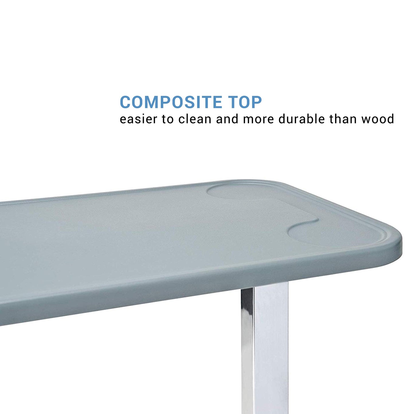 Lumex Modern Overbed Table with Wheels – Height Adjustable Bedside Table for Home or Hospital Use, Grey