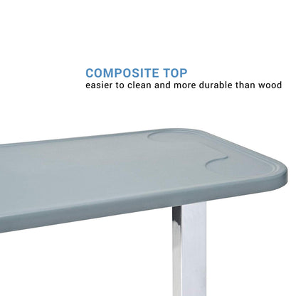 Lumex Modern Overbed Table with Wheels – Height Adjustable Bedside Table for Home or Hospital Use, Grey
