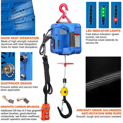 Dremvoist 3 in 1 Electric Hoist Winch,1100LB 1500W Portable Power Winch Crane,110V/120V Electric Winch Crane with Manual Wire Wireless Remote Control,26FT Lifting Height,for Towing,Warehouse,Factories