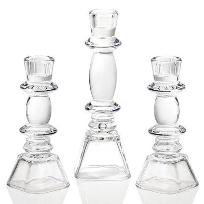 CHOCSTAY Glass Candlestick Holders Set of 3, Clear Taper Candle Holders for Table Centerpiece, Home Decorations, Wedding and Party