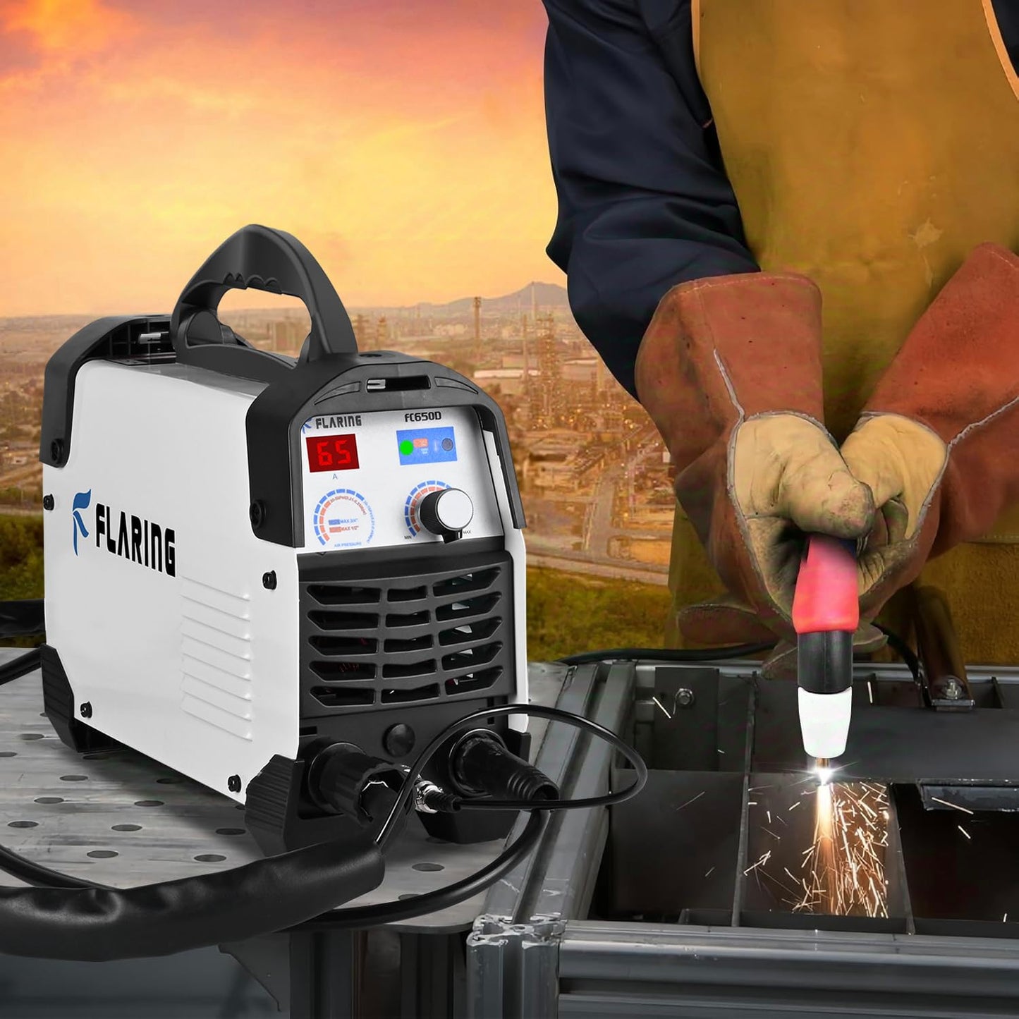 FLARING Plasma Cutter,65 Amp Plasma Cutter Machine 120V 240V 4/5" (20mm) Max Cutting 1/2" (12.7mm) Clean Cut IGBT High Frequency Inverter Touch ARC Plasma Cutter with Consumable Set Update 5th FC650D