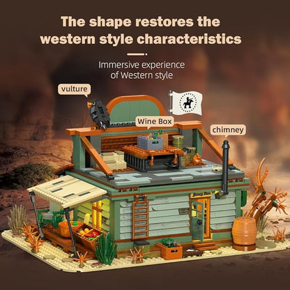 39076 Western Grocery Store Building Block Set Equipped with LED Lights 1827 Pieces Shop Building Model Building Block Kit Adult Creative Enthusiast Model Gifts and Unique Collectibles