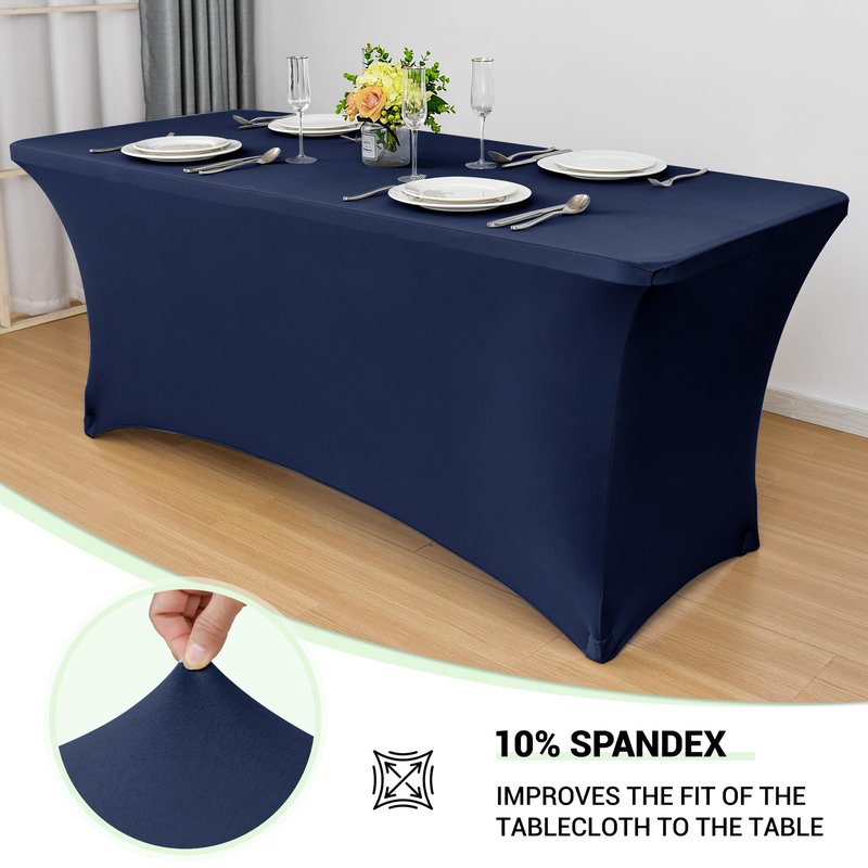 Obstal 4Ft Stretch Spandex Table Cover for Standard Folding Tables - 2 Pack Universal Rectangular Fitted Tablecloth for Party, Banquet, Events, Trade Show (Navy Blue, 48L x 24W x 30H Inches)