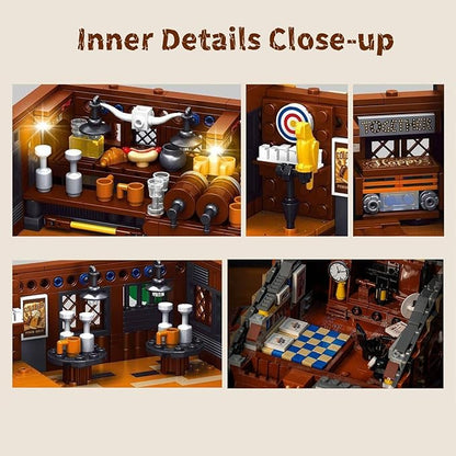 Western Bar Modular Building Set for Adults Wild West Cowboys Cabin with Horses &amp LED Lights Collection House Set for West Lovers (1834 PCS)