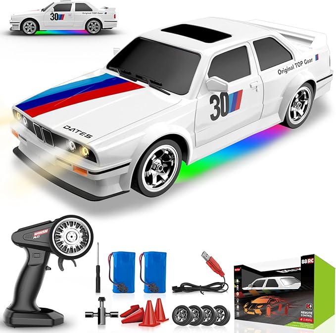 Remote Control Cars 1:16 Scale RC Drift Car 2.4Ghz 30KM/H High Speed 4WD RTR Racing Car with Drift Tires LED Lights 2PCS Rechargeable Batteries RC Sport Cars Toys for Adults Boys Girls Kids Gift