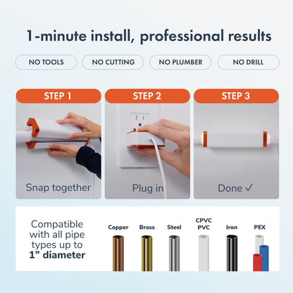 PIURIFY Over-Pipe Whole House Electronic Water Descaler System | Moderate to High Water Hardness | UP to 15 GPG / 250 PPM | 168V High-Power | Salt-Free | Renter-Friendly | Zero Maintenance (Orange)