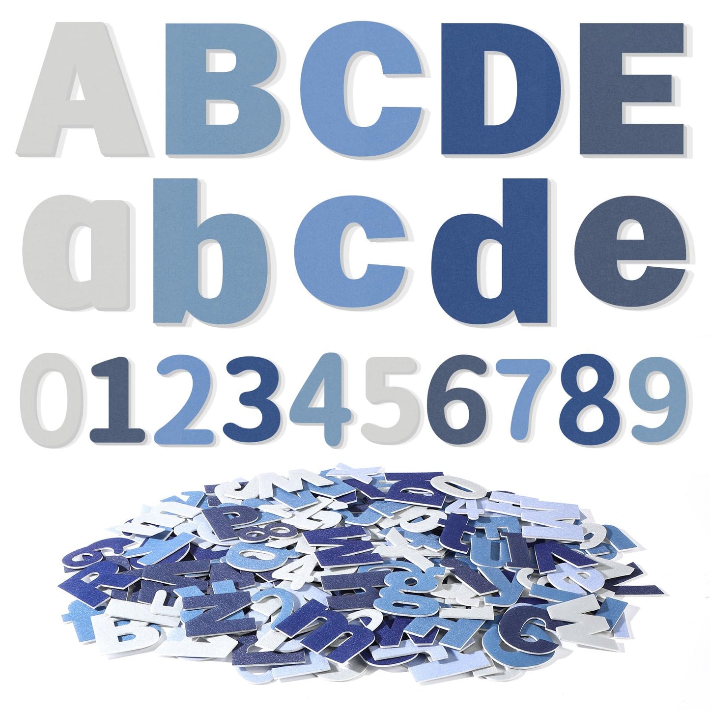 Breling 310 Pieces Felt Letter Bulletin Board Letters Sticker with Number 2" Bulk Self Adhesive ABC Upper Lowercase Sticky Letter for Xmas Gift Bulletin Board Classroom(Blue Color)