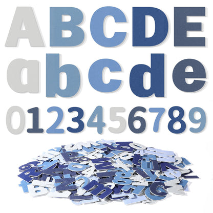 Breling 310 Pieces Felt Letter Bulletin Board Letters Sticker with Number 2" Bulk Self Adhesive ABC Upper Lowercase Sticky Letter for Xmas Gift Bulletin Board Classroom(Blue Color)