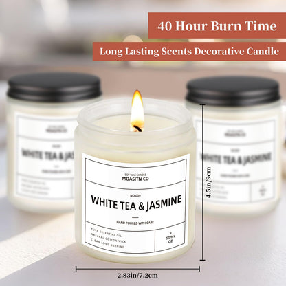 White Tea & Jasmine Candle for Home Scented| Natural Soy Non Toxic Candles| Long Clean Burning Aromatheraphy Jar Candel| Women,Men Gift for Autumn,Winter, Halloween,Relaxing| 9oz