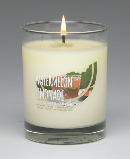Scentsational Watermelon Lemonade Natural Candle, 11 oz Glass Jar, 50-60 Hour Burn Time, Gift Wrapped