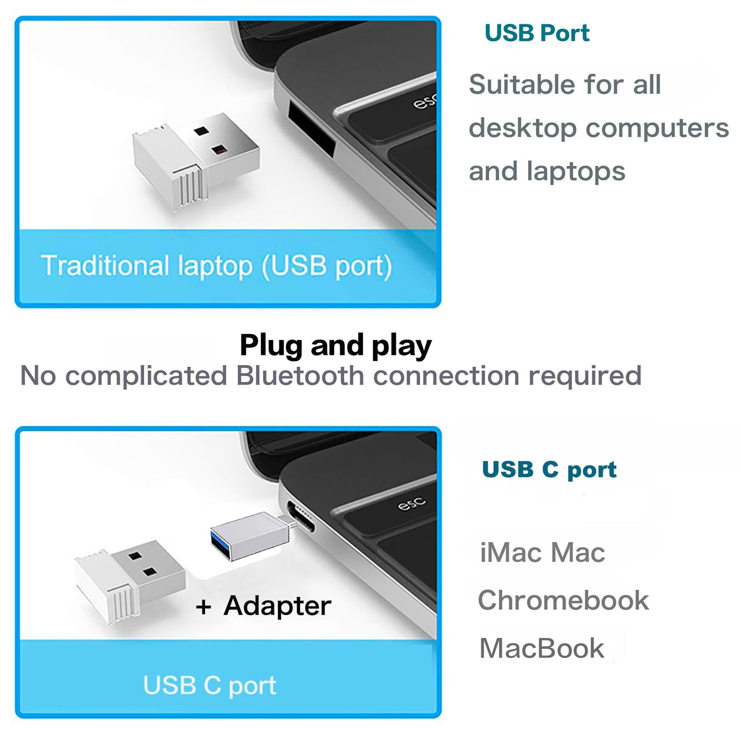 Bluetooth Wireless Mouse for Laptop mac MacBook ipad MacBook air MacBook pro pc Desktop Computer Windows Chromebook Notebook (Silver)