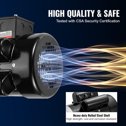 VEVOR 1.5HP Electric Motor 3450 RPM, AC 115V/230V, 56 Frame, Air Compressor Motor Single Phase, 5/8" Keyed Shaft, CW/CCW Rotation for Agricultural Machinery and General Equipment