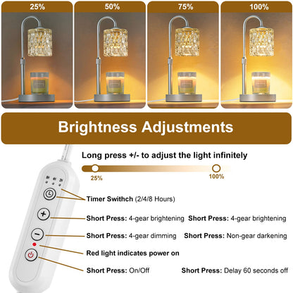 Briever Dimmable Candle Warmer Lamp with Timer, Height Adjustable Electric Candle Wax Warmer, Christmas Birthday Gifts for Women Mom, House Warming Gifts New Home Room Decor, Silver Solid Wood Base