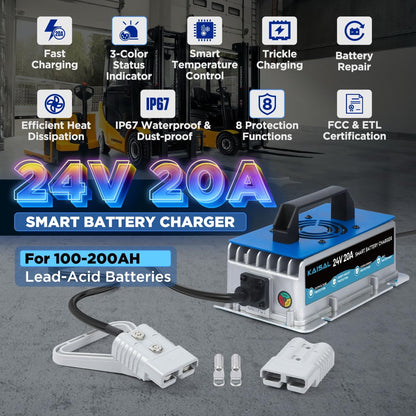 Forklift Battery Charger 24V 20A Trickle Charging Pallet Jack Battery Charger 24 Volt Forklift Charger with 16FT Cable for 24V Electric Pallet Jack, Stacker, Floor Scrubber, Scissor Lifter