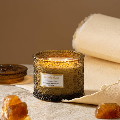 LA JOLIE MUSE Sahara Amber Scented Candles for Home | 2-Wick Non Toxic Natural Soy | Luxury Decorative Large Jar Candle | Gifts for Women & Men |Bergamot Musk | 12 oz