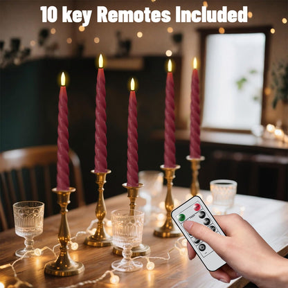Wondise Flameless Taper Candles with Remote Timer, Real Waxy Red Battery Operated Candlesticks 3D Wick LED Candles for Halloween Christmas Holiday Wedding Decoration (2 Pack, Red