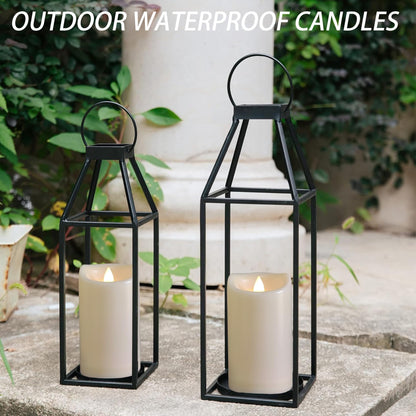 2 Pack Outdoor Battery Operated Candles with Timer (3x5 Inch) Waterproof Flameless Flickering Pillar Candles Plastic LED Fake Candle for Halloween Christmas Decoration Outside Lantern Festival Decor